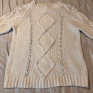 J. Crew Sweater Women's Size Large Ivory Cable Knit High Neck Beaded Embellished